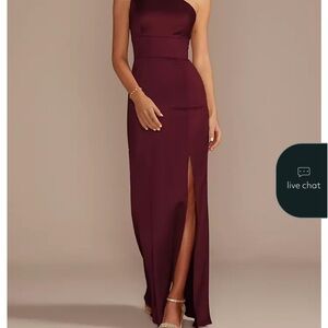 David's Bridal Maroon One-Shoulder Gown